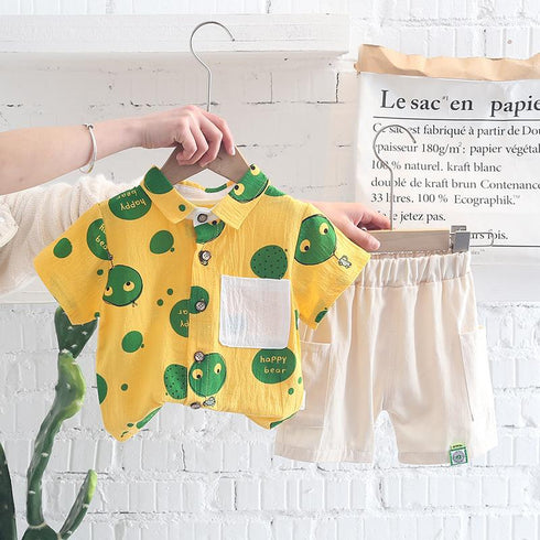 Boys' Summer Suit Baby Cartoon Shirt Short Sleeve Top Set